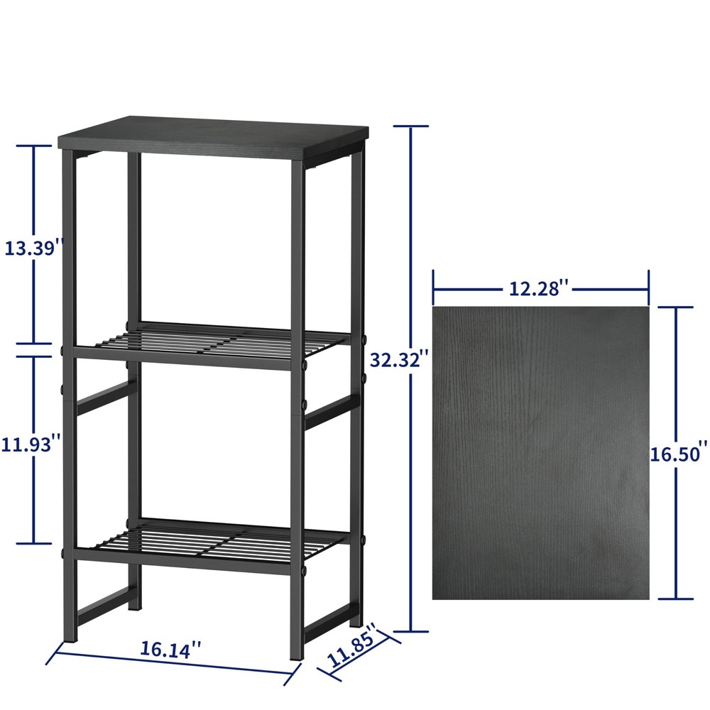 3 Tier Metal Printer Stand Shelf, Black Side Table for Printer, Fax Marchine
