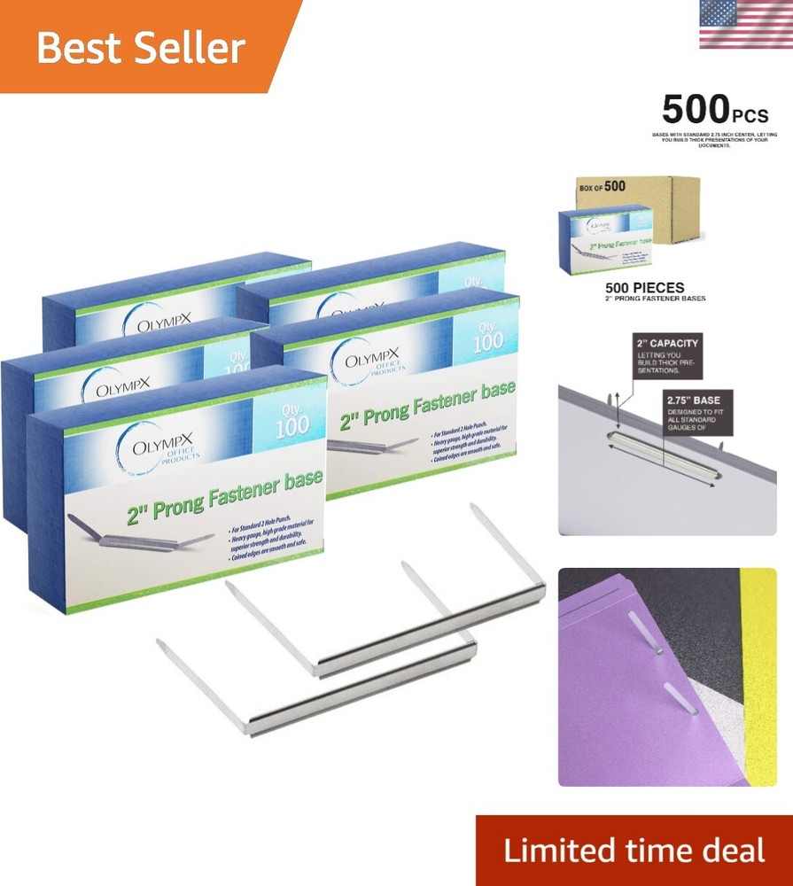2" Capacity Metal Prong Paper Fasteners - 500 Bases for Document Security
