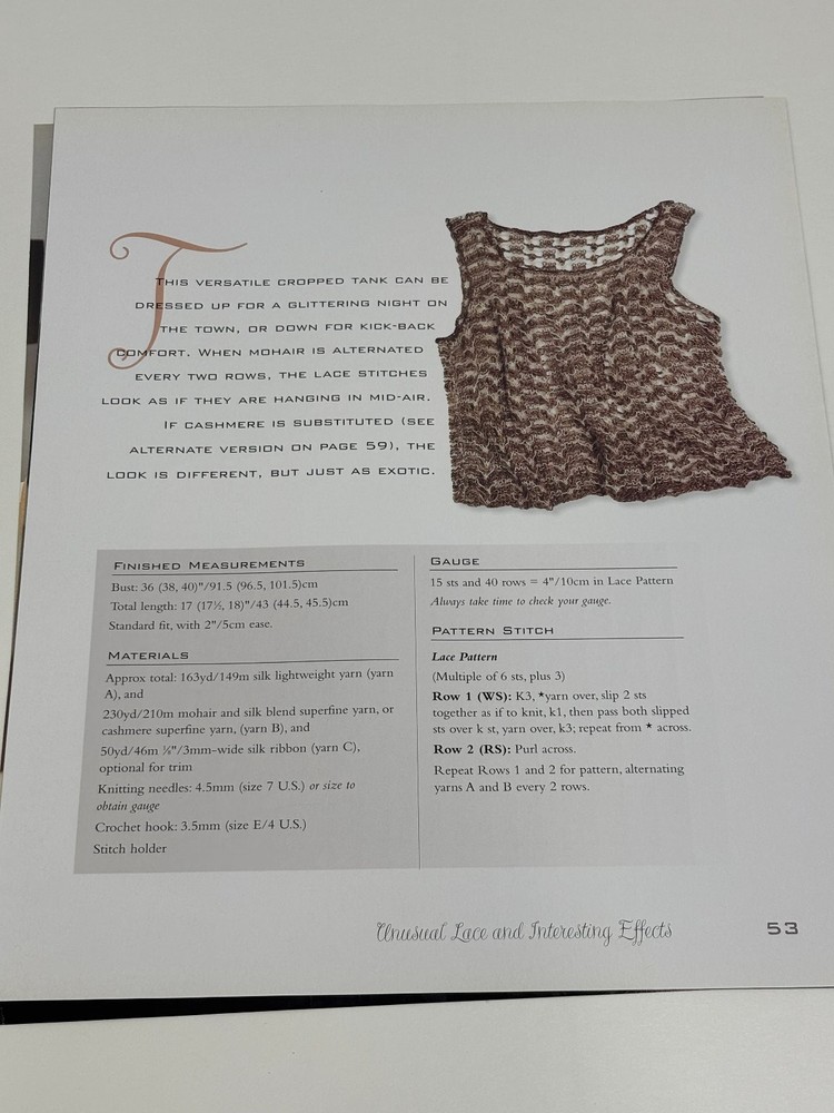 Floating Stitch Tank Knitting Pattern Intermediate Sizes S-L Book Pages