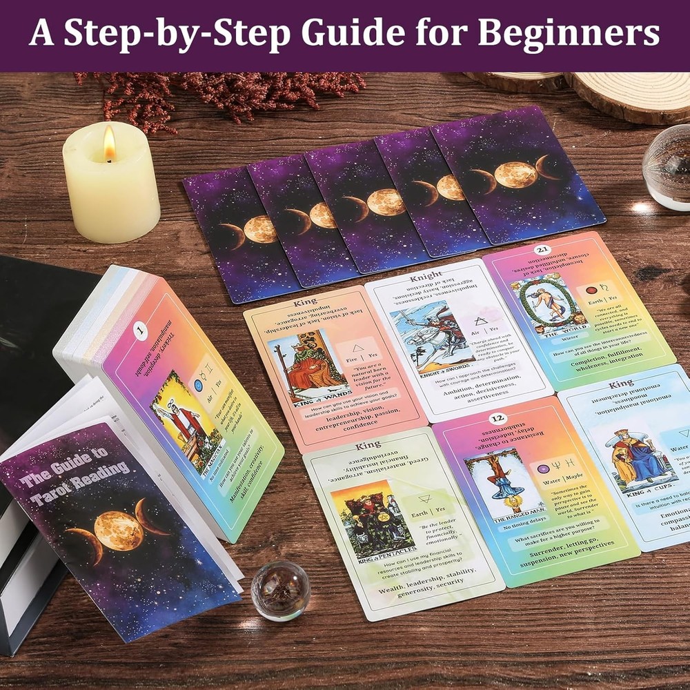 Tarot Cards for Beginners with Guide Book Classic Deck Meanings Printed Learning