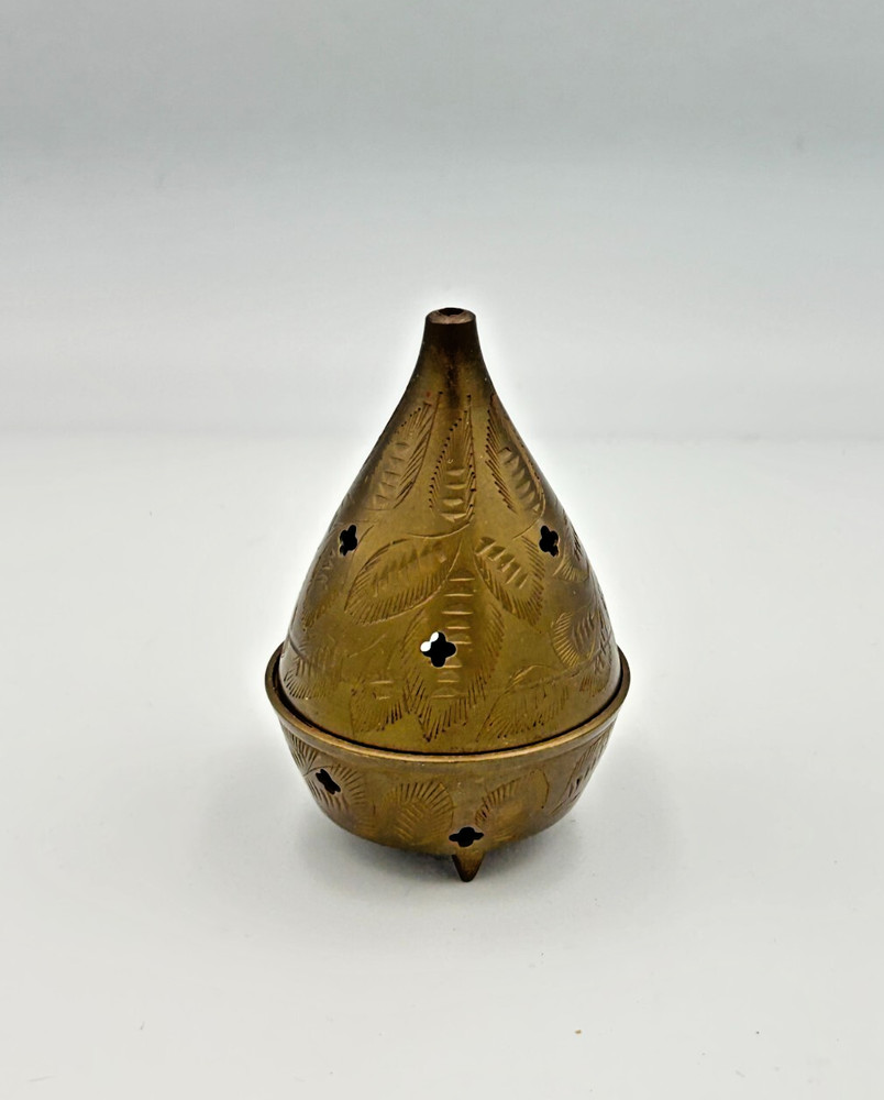 Vintage Etched Brass 4 " Lidded Three Leg Incense Burner