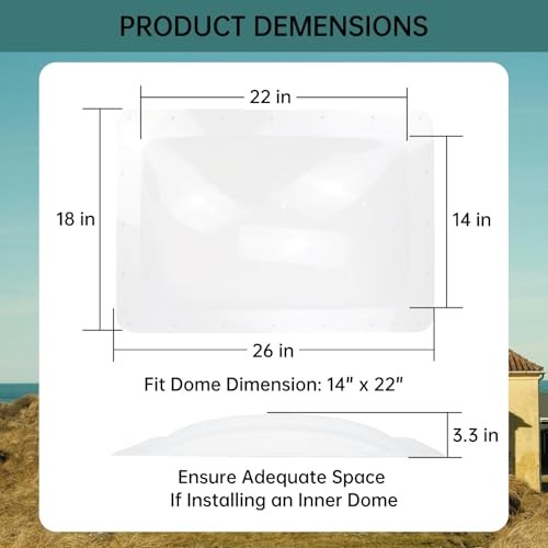 RV Skylight Replacement 18" x 26" -Universal Outer Dome Fits All Standard CLEAR