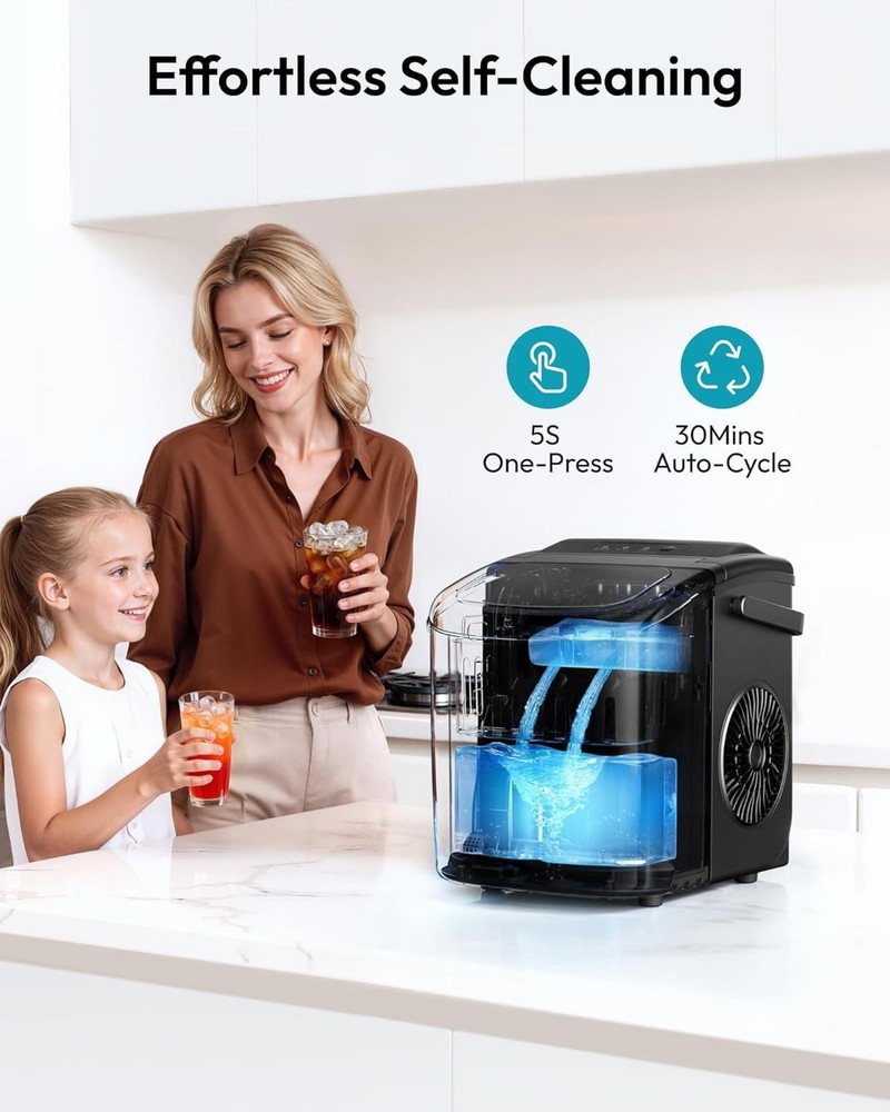 Compact Ice Maker with Handle, 6 Min Quick Ice, Auto-Clean