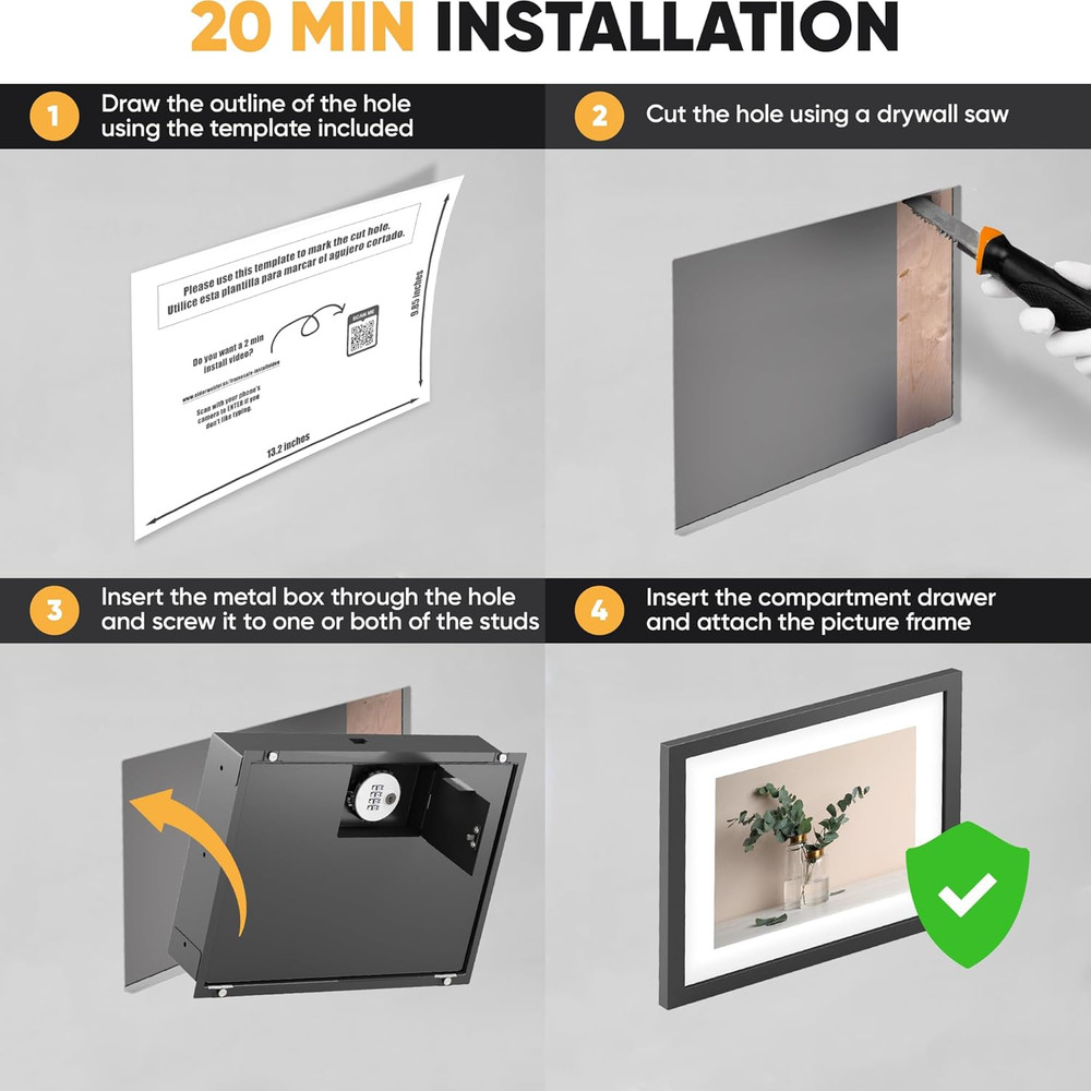 Hidden Wall Safe with Picture Frame | Durable Metal | Combination Lock