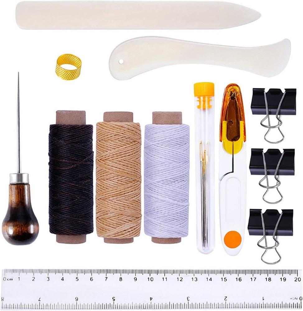 19 Pieces Bookbinding Kit Starter Tools Set Bone Folder Paper Creaser, Waxed