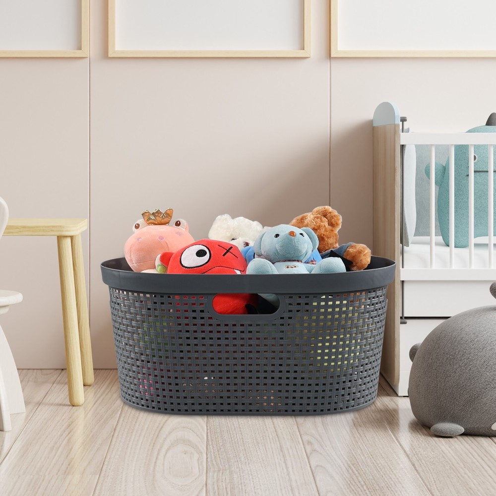 40L Large Laundry Basket Plastic Stacking Clothes Hamper (4 Packs, White+Gray)