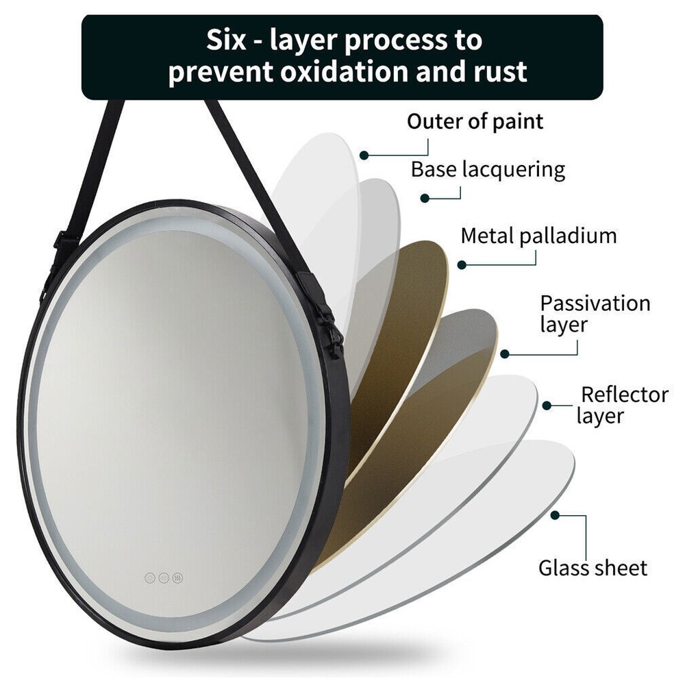 Aluminum Framed LED Bathroom Mirror Brightness Adjusting Circle LED Smart Mirror