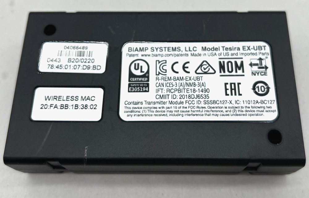 Biamp Tesira EX-UBT USB Bluetooth Extender Device for Tesira Systems