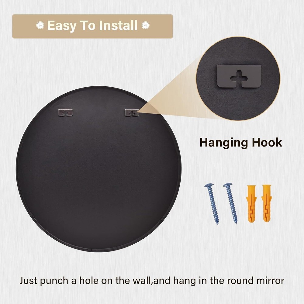 Round Mirror 30 Black Wall Mounted Circle Mirrors Vanity Mirror with Brushed