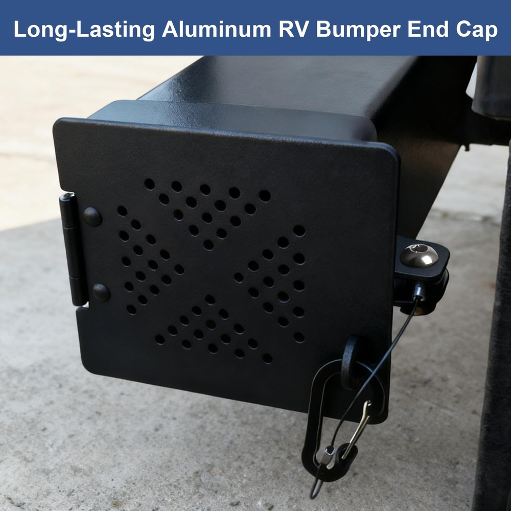 2 Pack RV Bumper End Caps, Metal Cover for 4" Square Bumpers, Secure Sewer Hose