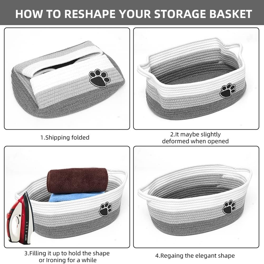 Small Woven Baskets for Organizing Rope Storage Basket with Handle Grey-white