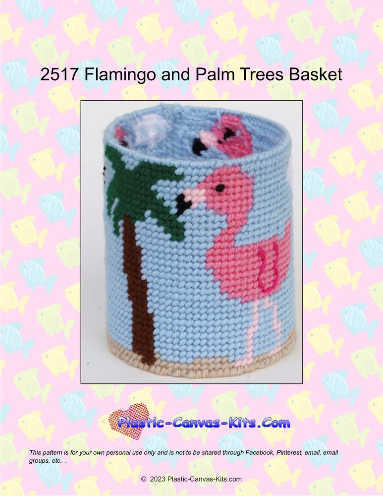 Flamingo Basket-Plastic Canvas Pattern or Kit