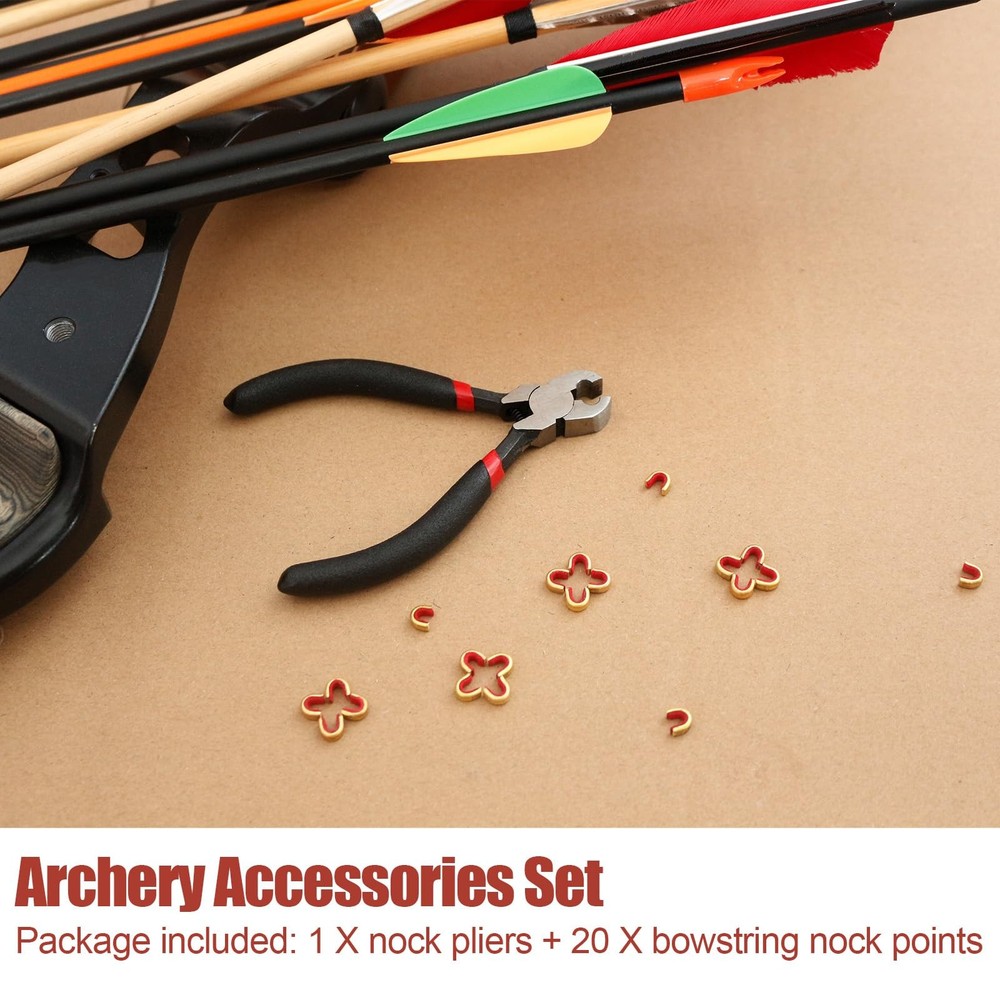 Archery Bow String Nocking Points Set – 20 Pcs Brass Nocking Points and Plier...