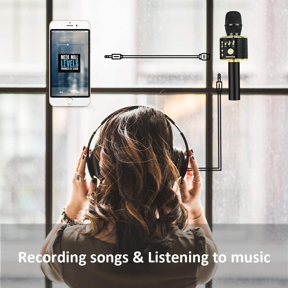 Wireless Bluetooth Karaoke Microphone Portable Handheld Mic Speaker for All Ages