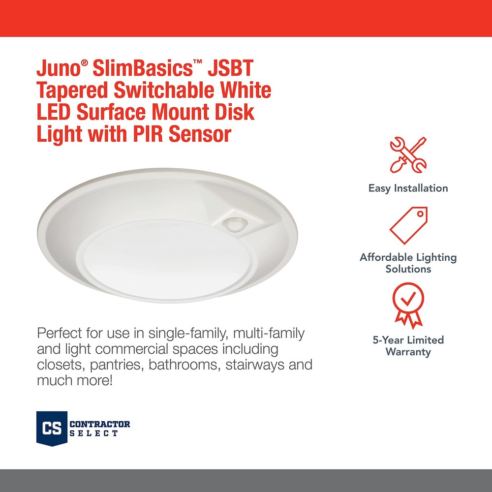 Juno JSBT 6in SlimBasics Tapered Disk Downlight Switchable PIR Sensor White