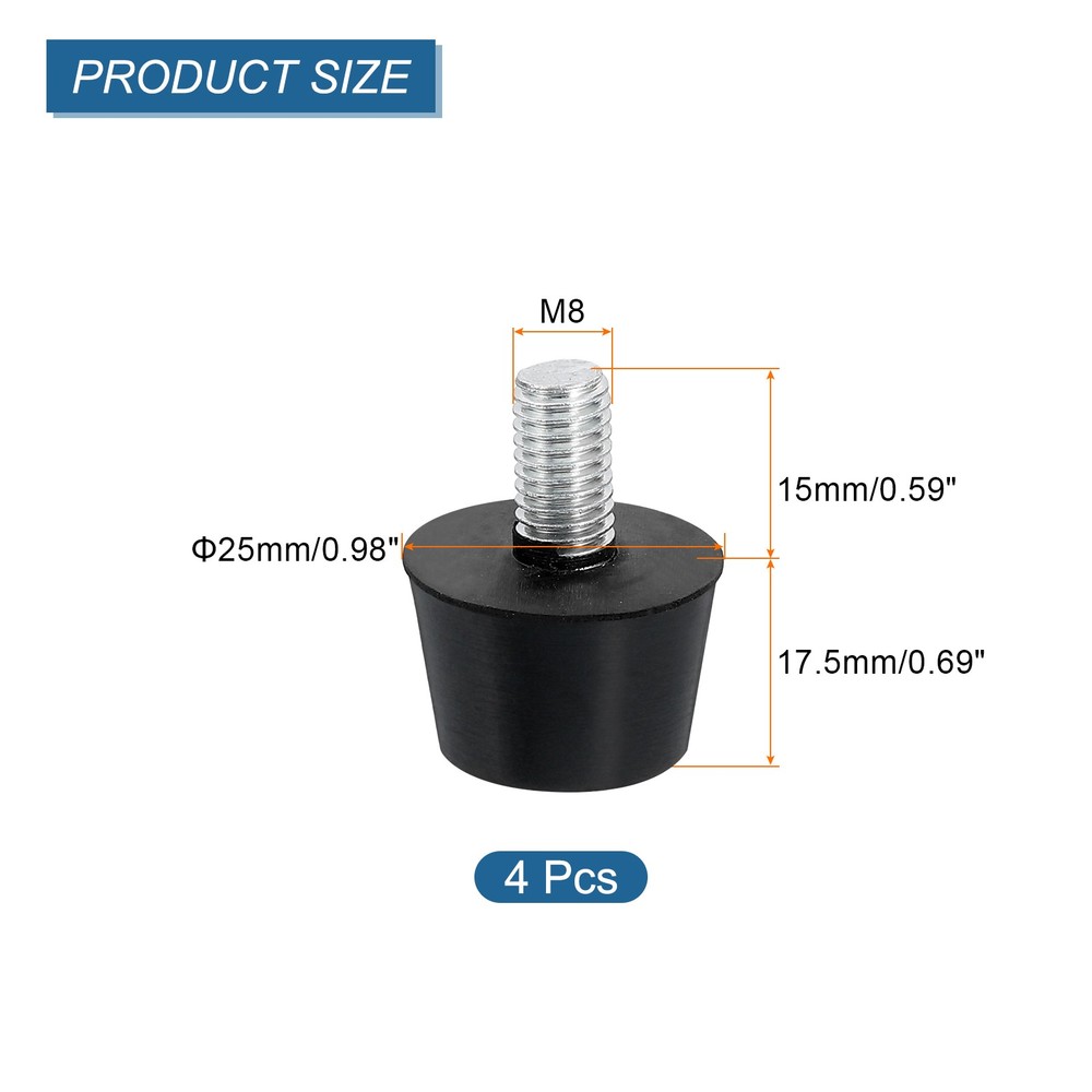 4Pcs Rubber Shock Absorber Mounts, Vibration Isolators with M8 x 15mm Studs