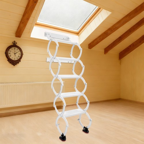 5 Steps Ladder Step Ladders Retractable Folding Stair Telescoping Wall Mounted