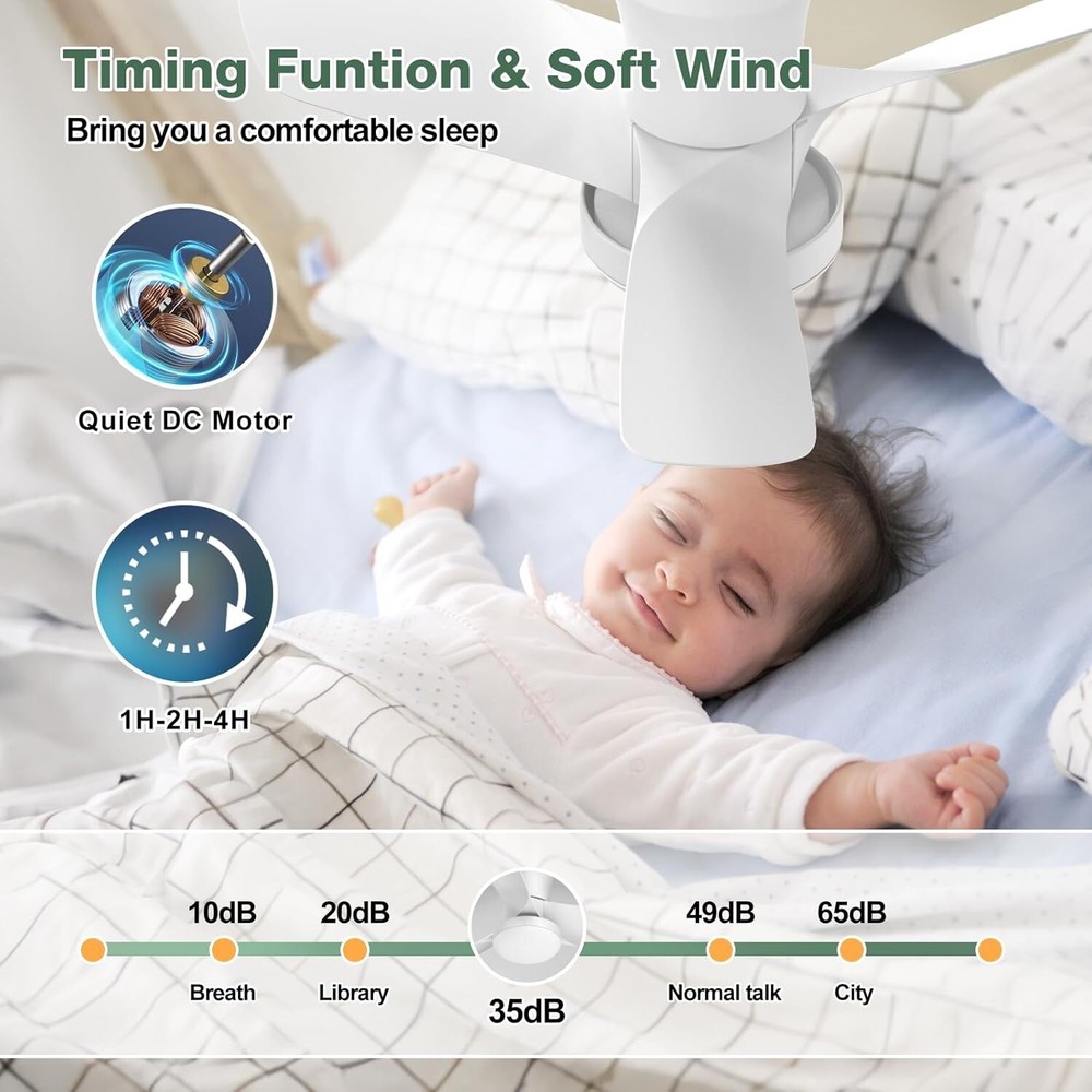 30 Inch Ceiling Fan with Light APP & Remote Control, Low Profile 3 Colors