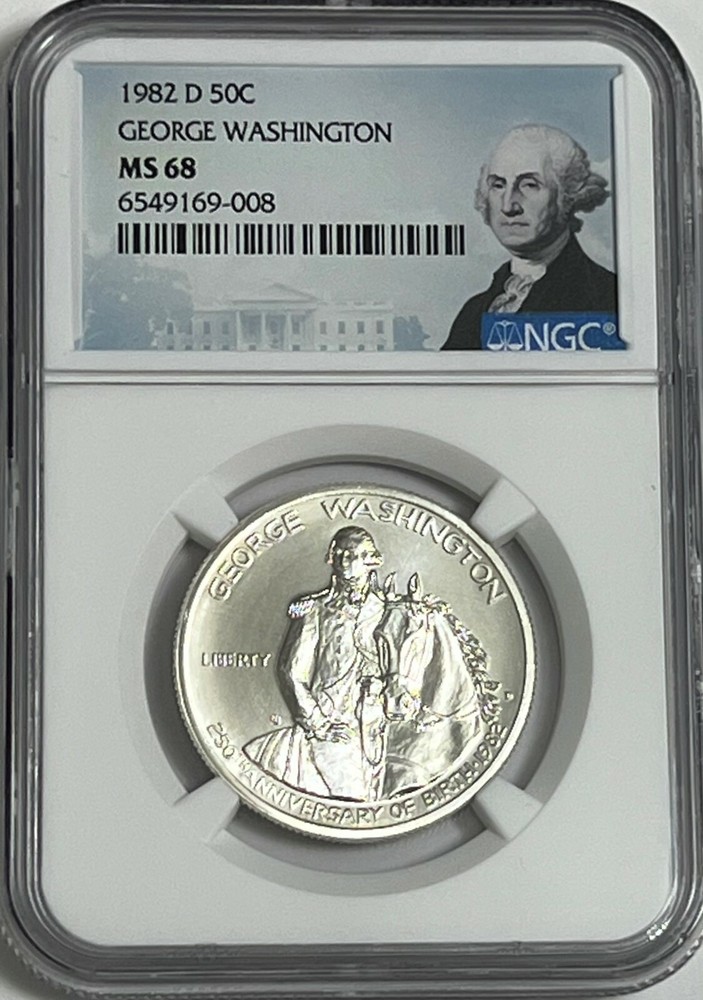 1982 D NGC MS68 SILVER GEORGE WASHINGTON COMMEMORATIVE HALF DOLLAR MINT STATE