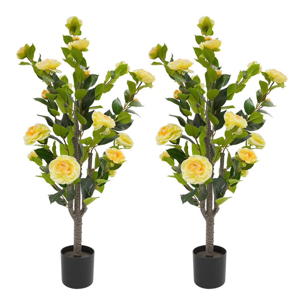2 Pack Artificial Tea Rose Tree for Modern Home, Simulated Tea Rose Tree