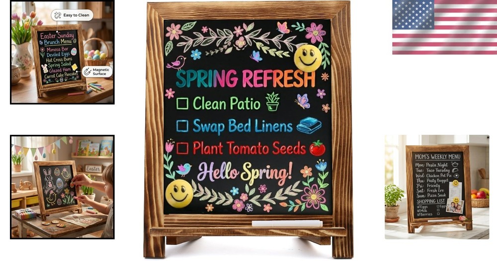 Portable Chalkboard Sign, Foldable Stand, Rustic Brown