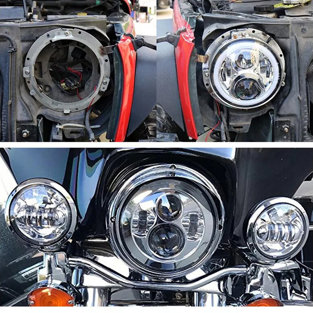 7inch Chrome Motorcycle Round LED Headlight Mounting Bracket Ring Holder Adapter