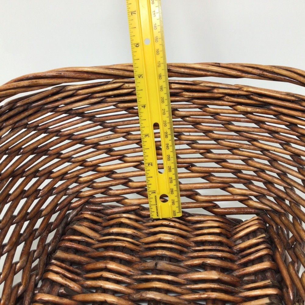 2 Handled Wicker Woven Basket BOHO Brown Square Base 12"