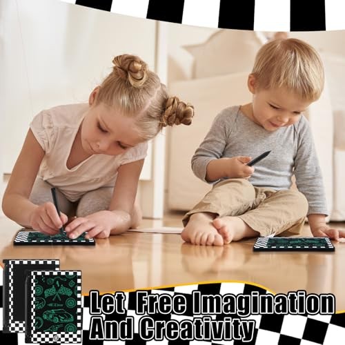 Pack Checked LCD Writing Tablet, 4.'' Plaid Pattern Board Drawing 6 Race Car