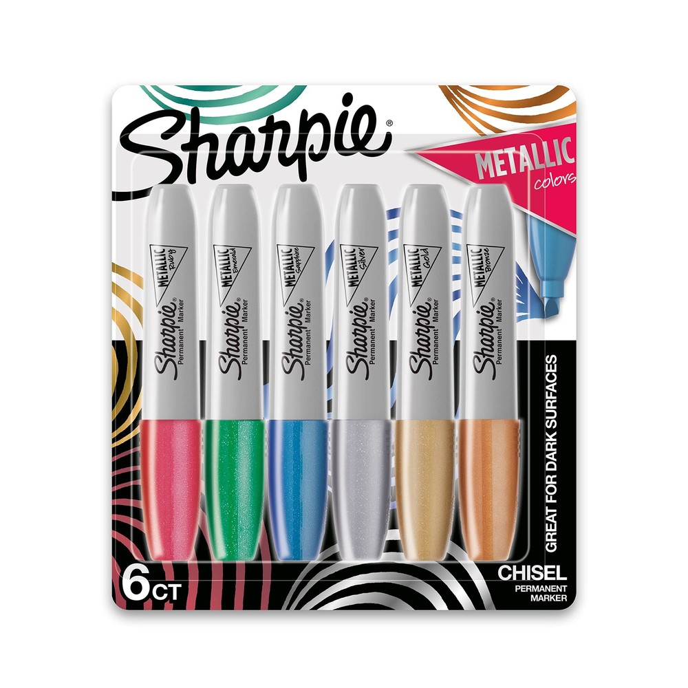 Sharpie Metallic Permanent Markers 6 Count Chisel Tip Quick Drying Ink
