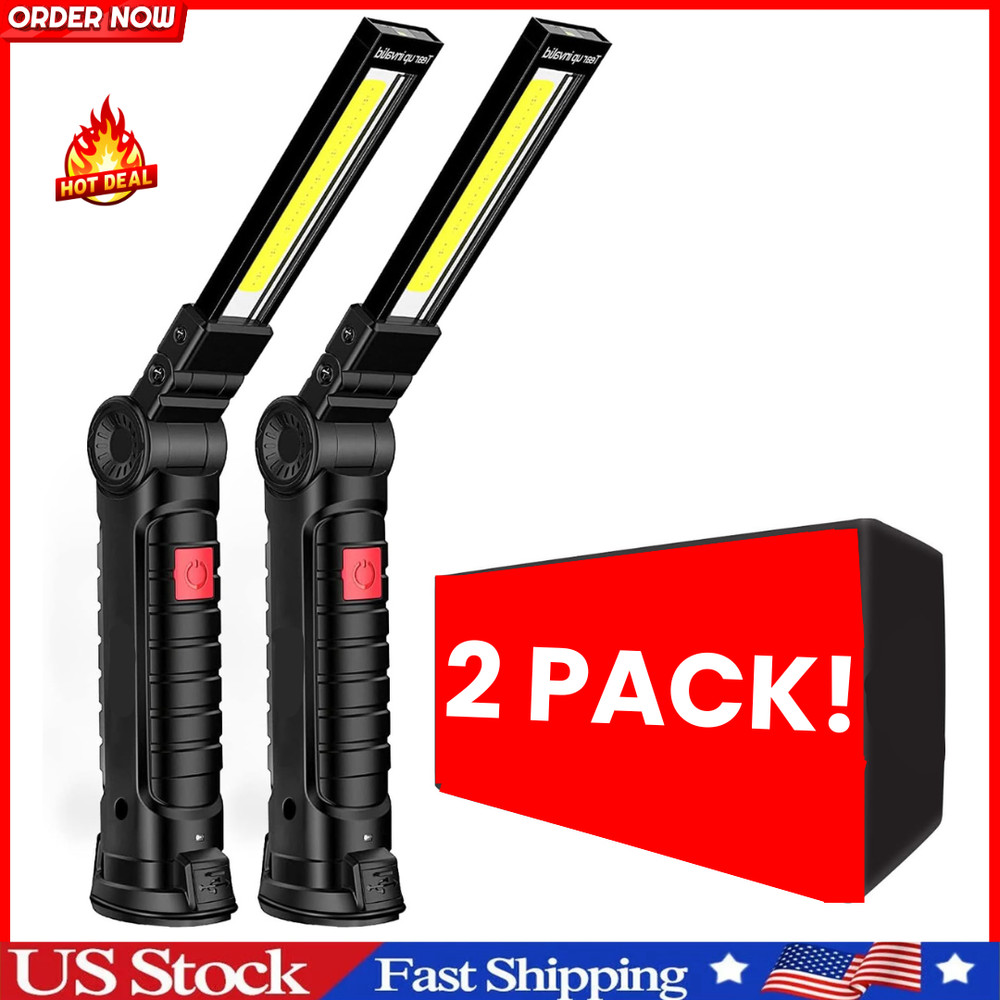 Rechargeable LED Work Light Magnetic Foldable Flashlight with Hook 5 Modes