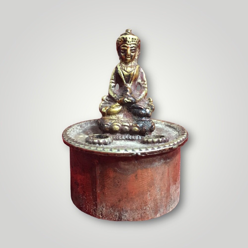 ANTIQUE SMALL BUDDHA CENSOR/INCENSE BURNER W/ RUBY STONES