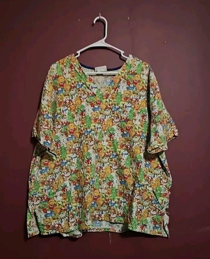 Snowman Winter  Christmas Scrub Top 2XL