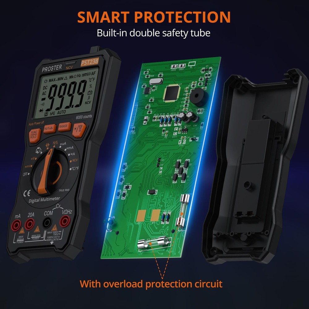 Proster Digital Multimeter 6000 Count - TRMS Voltmeter Multimetro Digital Auto R