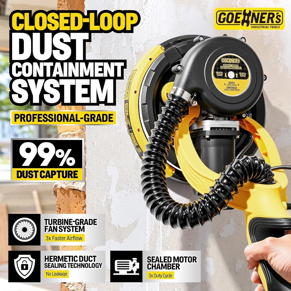 Electric Drywall Sander with Dust Collection 7 Speed