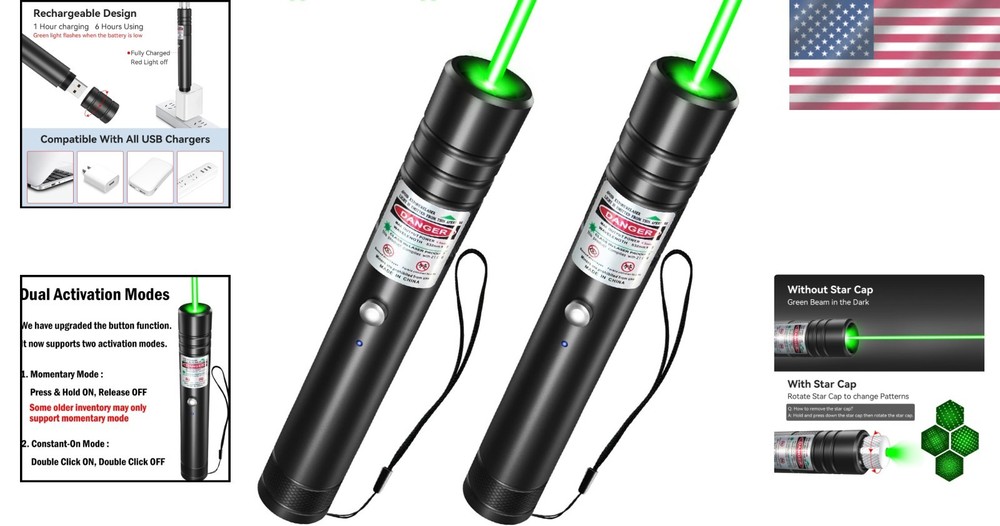 Aluminum Rechargeable Green Laser Pointer with Unique Starlight Patterns