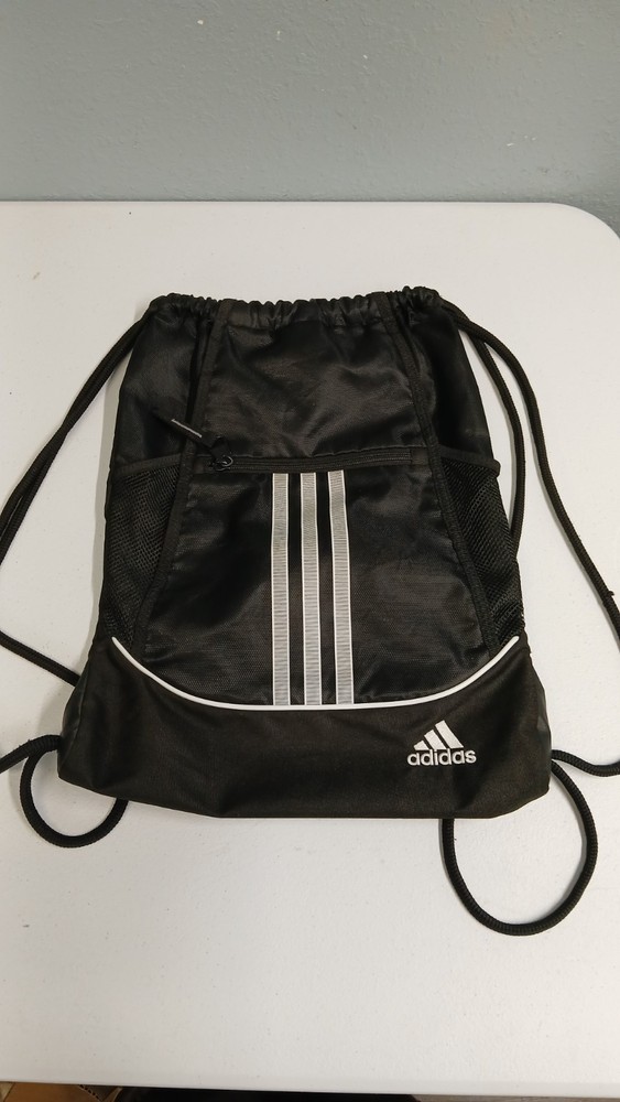 Adidas Drawstring Gym Bag Backpack Mens Black Stripe 100% Polyester Sackpack