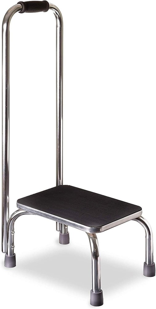 DMI Step Stool with Handle and Non Skid Rubber Platform, Lightweight Chrome