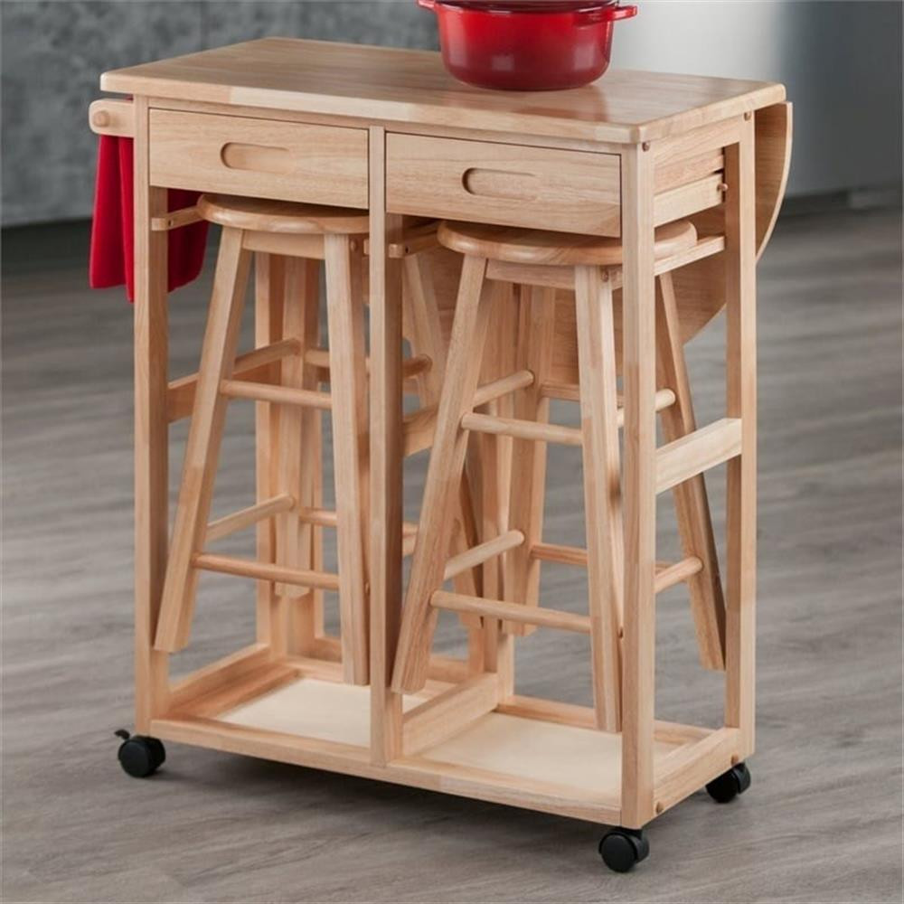 Pemberly Row 3-Piece Solid Wood Mobile Breakfast Dinette Set in Natural