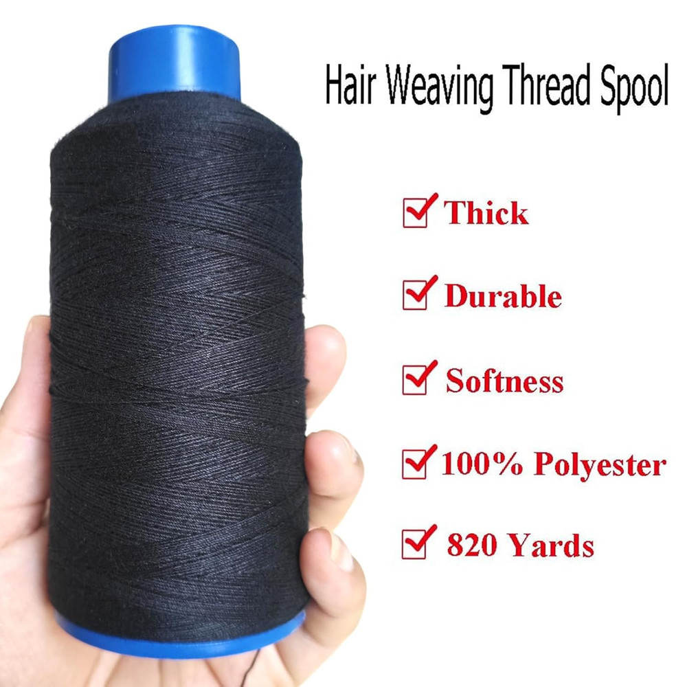 Professional Thick Weaving Thread 100% Polyester Black for Making Wig Sewing Hai