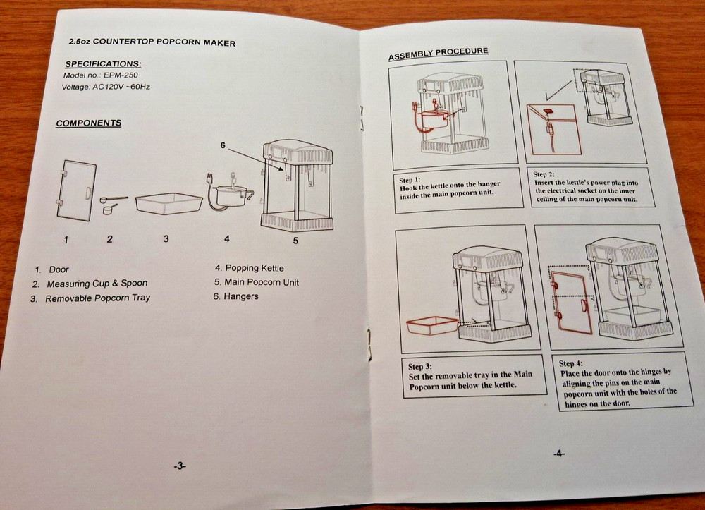 Elite Countertop Popcorn Maker EPM-250 INSTRUCTION MANUAL