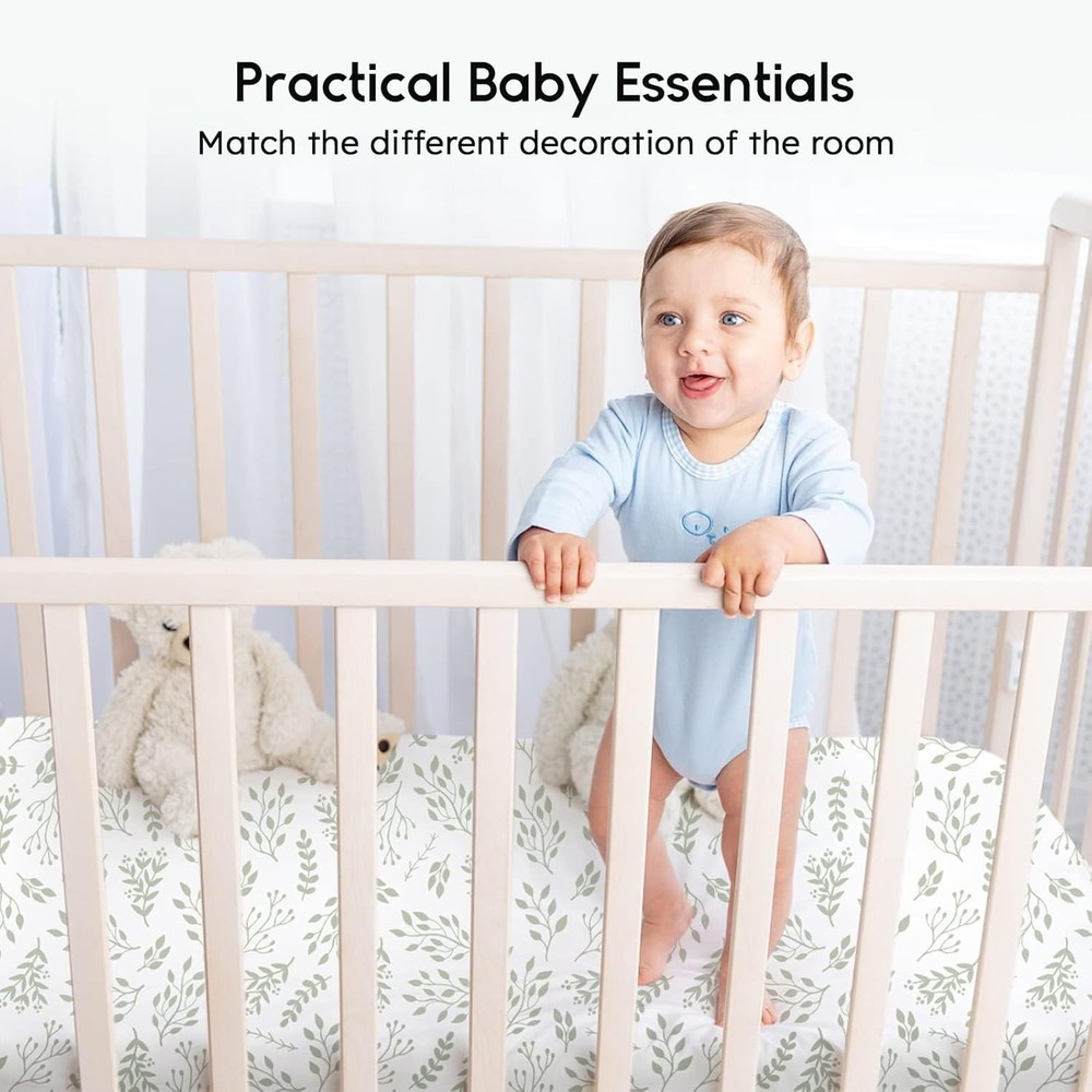 Durable & Easy Care Baby Crib Sheets 2 Pack - Soft Microfiber 28x52 Green Leaf