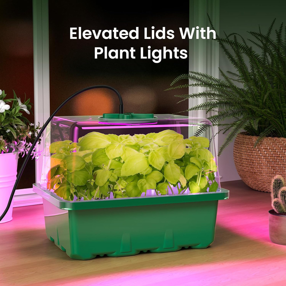 Seed Starter Kit with Grow Light, Elevated Seedling Tray Kit with Adjustable Hum