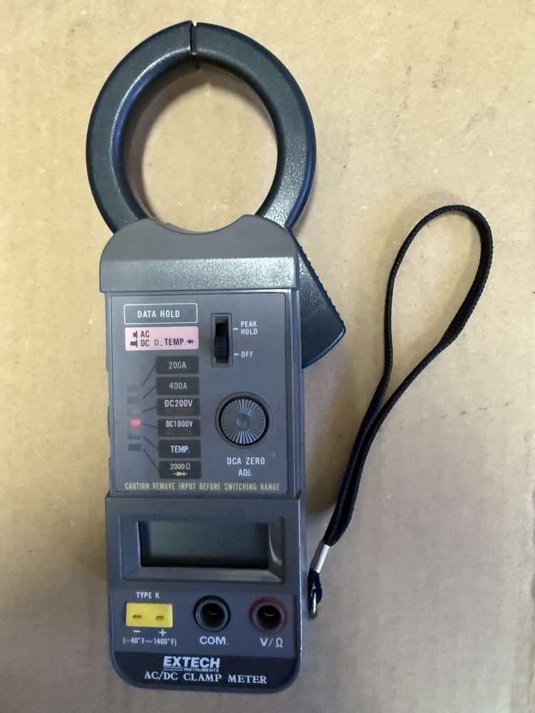 EXTECH Digital 400A AC/DC Clamp Meter with Leather Bag, Operation Manual & Cable