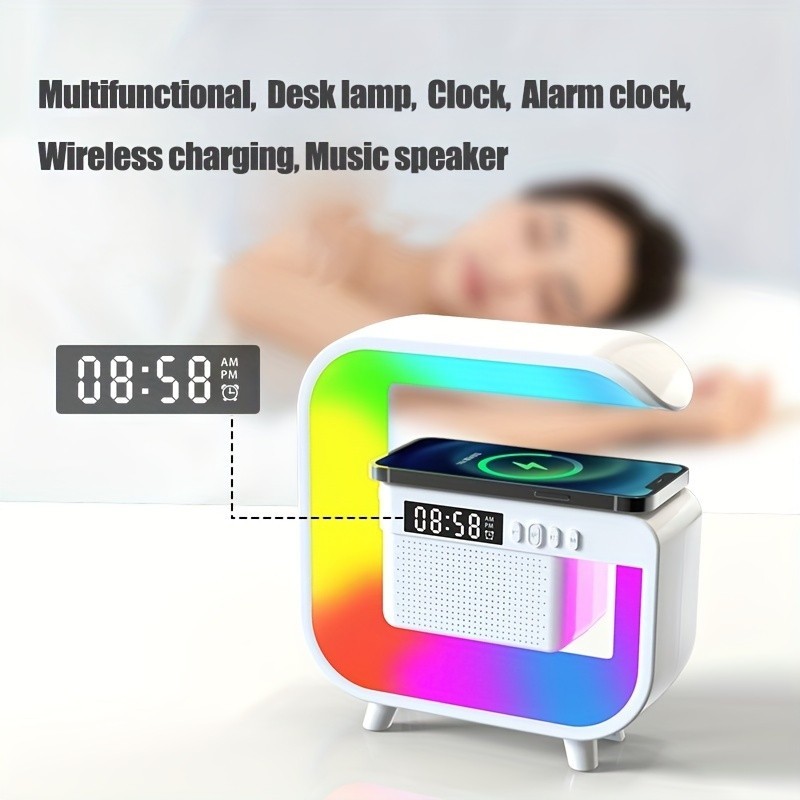 Desktop Alarm Clock with Multifunctional Wireless Speaker - Button Control