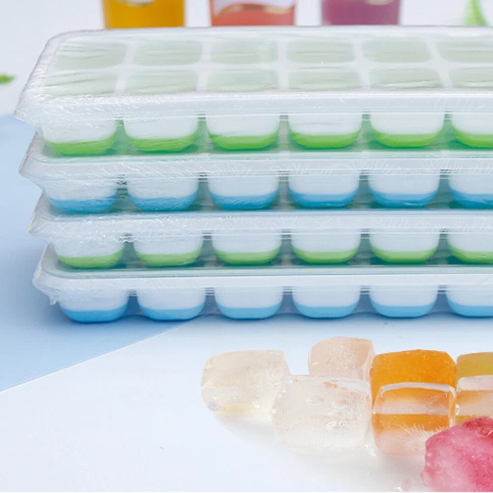 Ice Cube Tray, 4 Pack Silicone Ice Tray, 14 Ice Cube Molds with Lids, Stackable