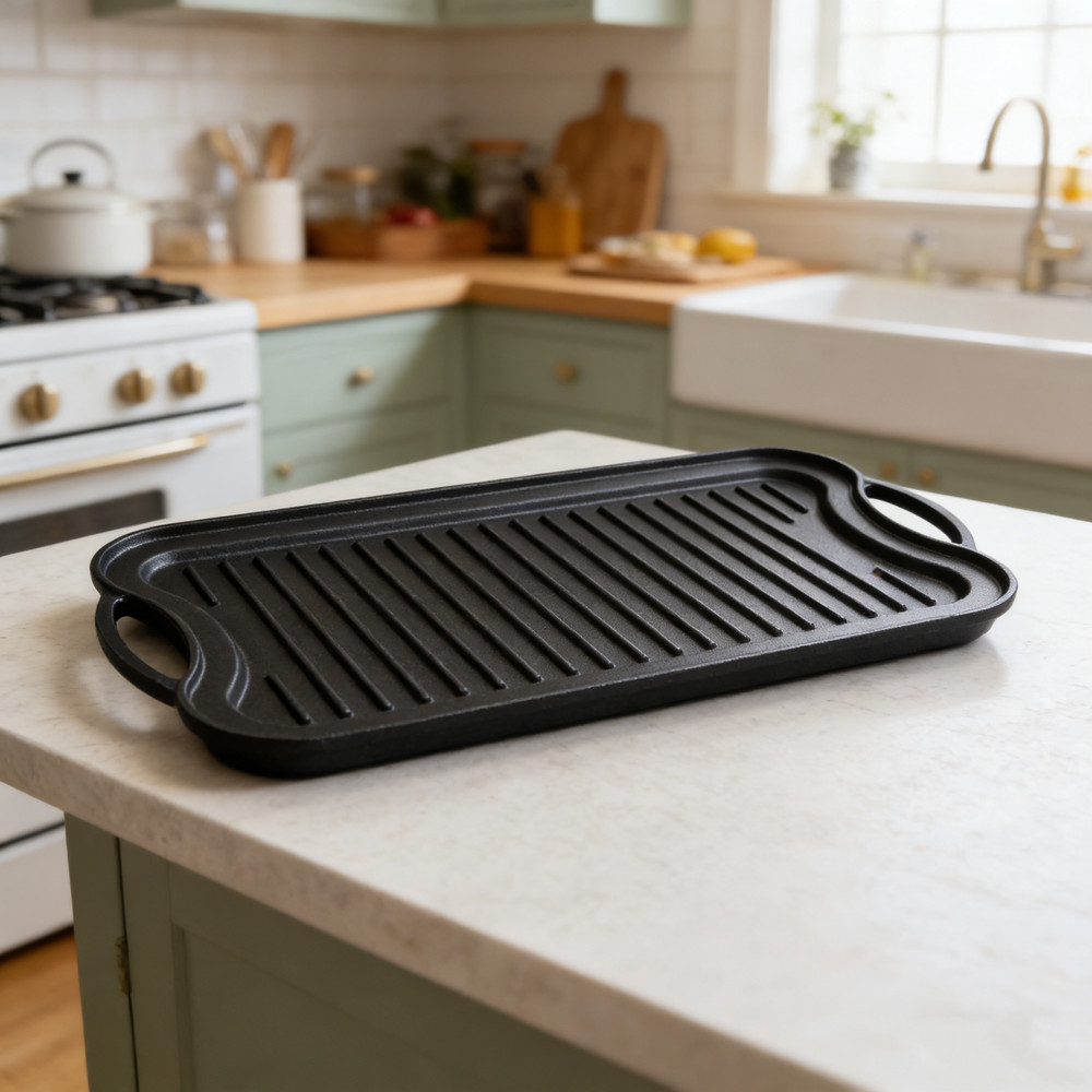 Iron Reversible Rectangular Grill/Griddle Black 20“ x 10” BBQ Flat Stove Top US