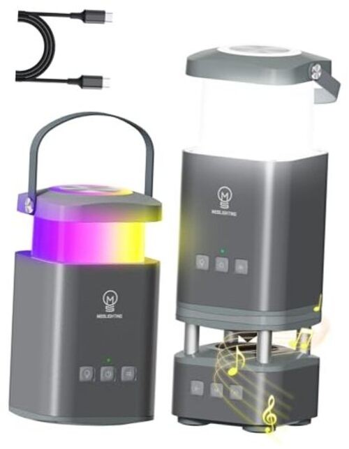 LED Camping Lantern Rechargeable, LED Lanterns with Bluetooth Speaker, RGB