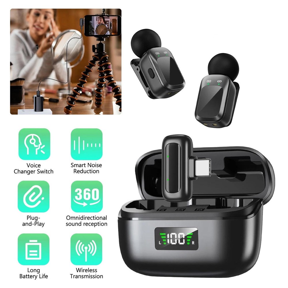 Wireless Type-C Microphone with Charging Case for Android iPhone Video Recording