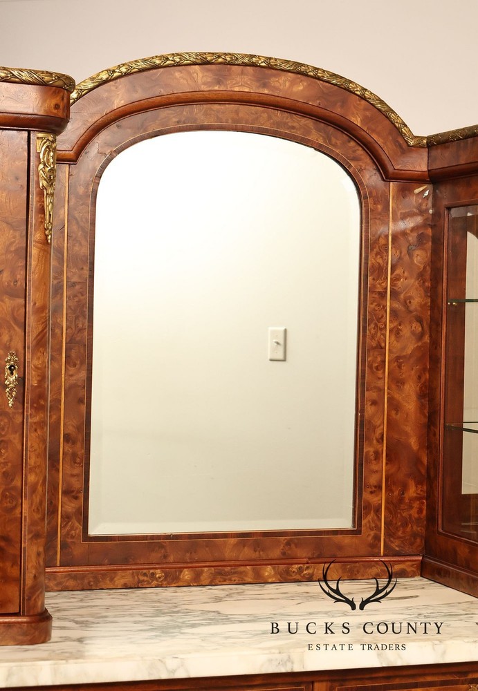 Walnut Marble Top Sideboard With Display Cabinets