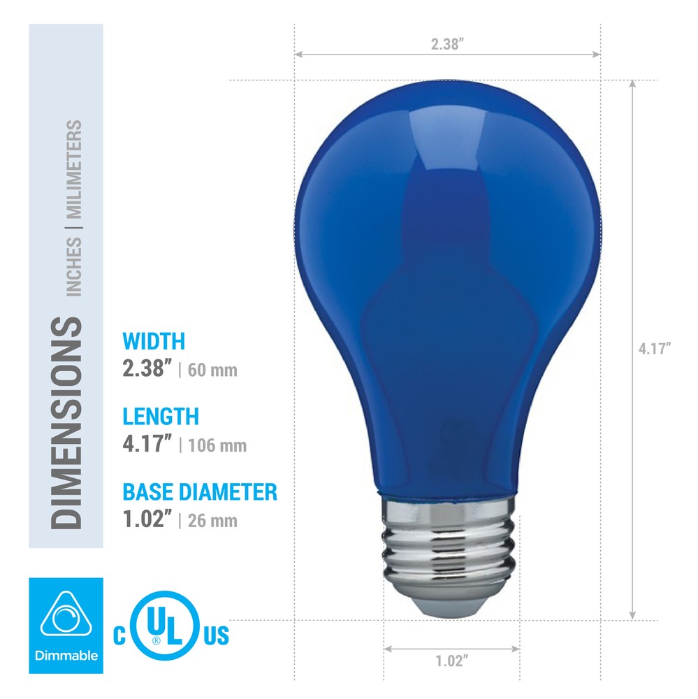 2 Pack CERAMIC BLUE LED Bulb A19 Medium E26 8W 60 Watt Equivalent Damp Location